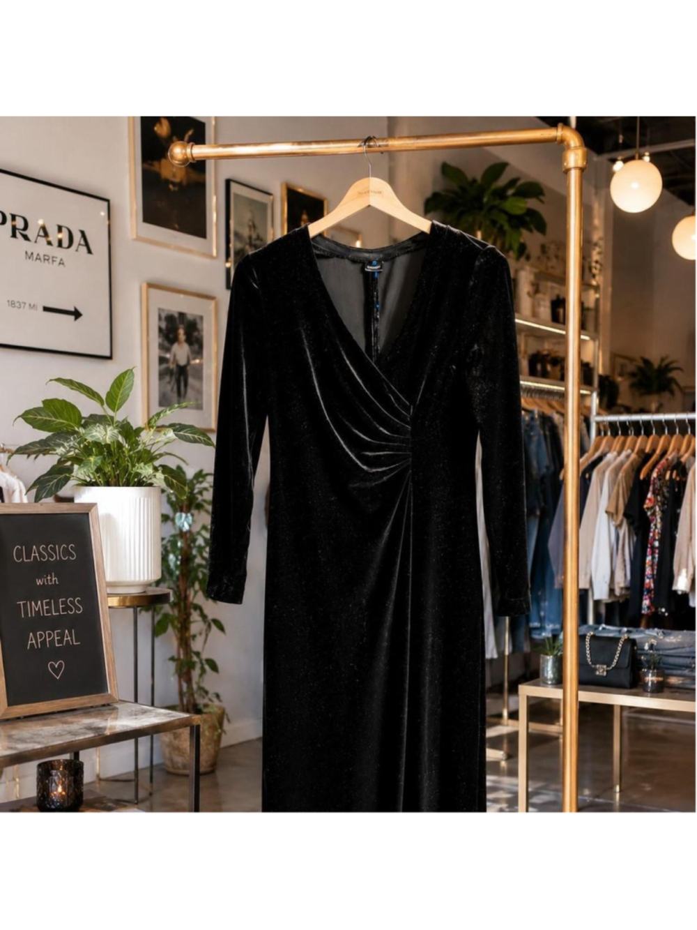 vintage black velvet maxi dress with a deep v-neckline and long sleeves #glamour